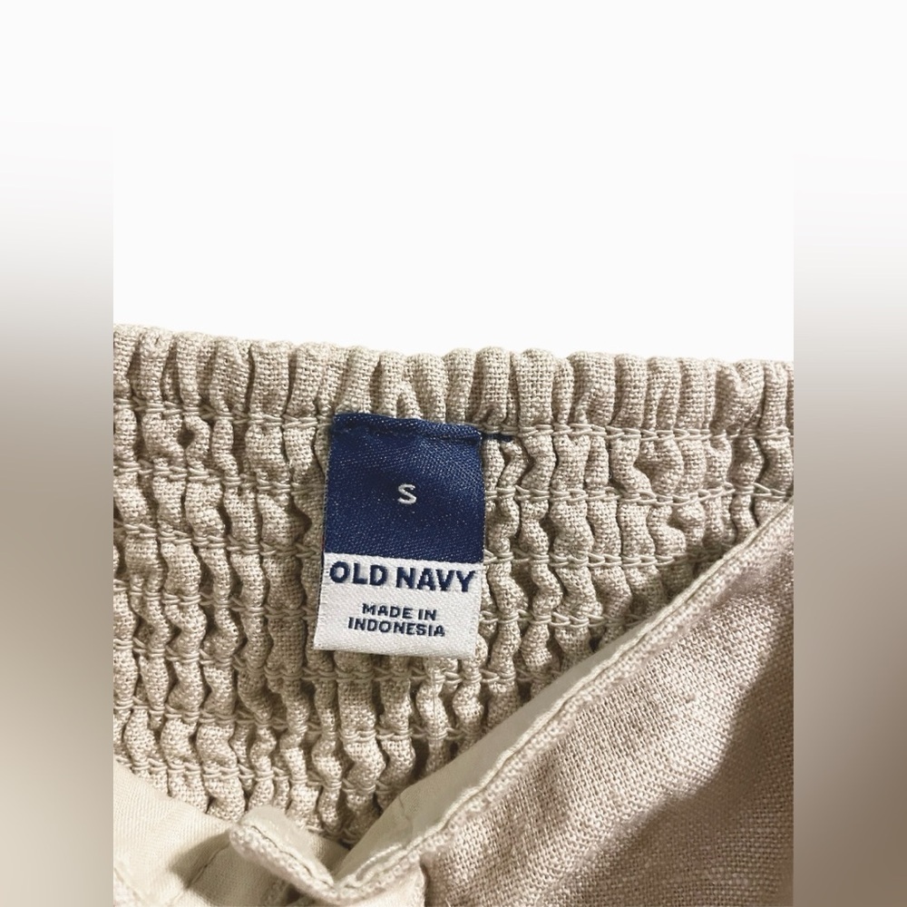 Old Navy Linen Blend Puff Sleeve Button Natural Tan Khaki Mini Dress Small NWT - Picture 5 of 6